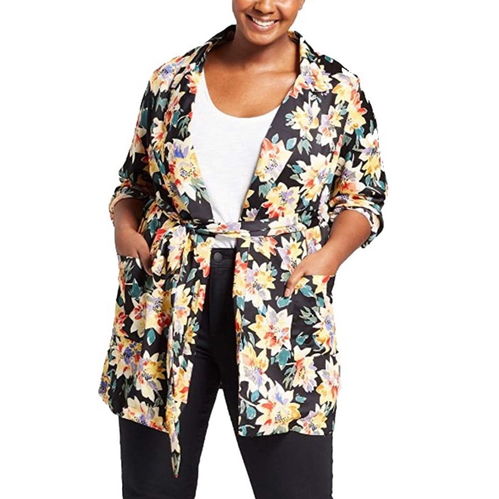 Ava & Viv Black w/ Multi Color Floral Blazer